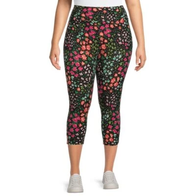 Leggings capri de gamuza para mujer Terra & Sky 3X (24-26W) rosa Ditsy floral  Foto 1 de 2