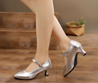 Womens Ladies Mary Jane Ankle Strap Mid Heel Office Work Party Court Shoes Size