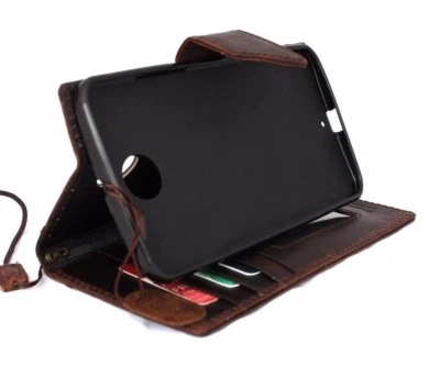 genuine leather hard Case for Motorola Nexus 6 book wallet cover luxury premium - Image 1 of 4