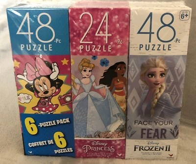 NEW Spinmaster 6-Puzzle Pack Disney Mickey & Minnie Mouse Frozen II Princess  - Image 1 of 3
