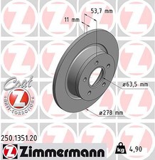 2x ZIMMERMANN 250.1351.20 Brake Disc Pair Rear Axle For ForD