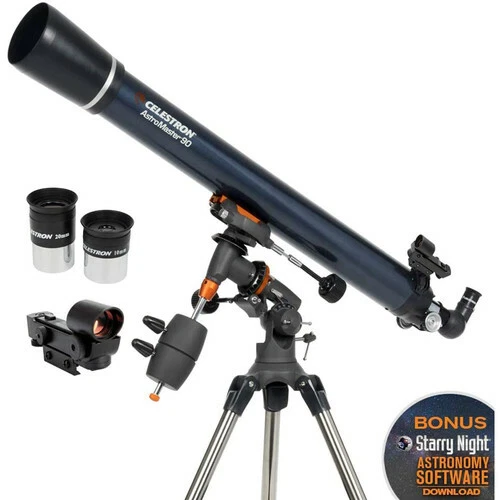 Celestron AstroMaster 90EQ 90mm f/11 Refractor Stargazing Telescope #21064  (UK) - Image 1 of 4