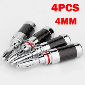 4x Banana Plug For Hifi Speaker Carbon Fiber Rhodium Plated Banana Connector NEW - Picture 1 of 15