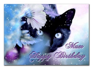 c060; Large Personalised Birthday card; Custom made for any name; Black cat - Picture 1 of 2
