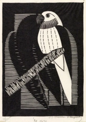 Parakeet by Samuel de Mesquita Art Print – 1918 Modernist Woodcut Design - Image 1 of 2