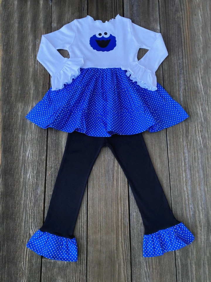 Cookie Monster  Sesame Street Girl Outfit | Cookie Monster Birthday Girl Clothes - Image 1 of 1