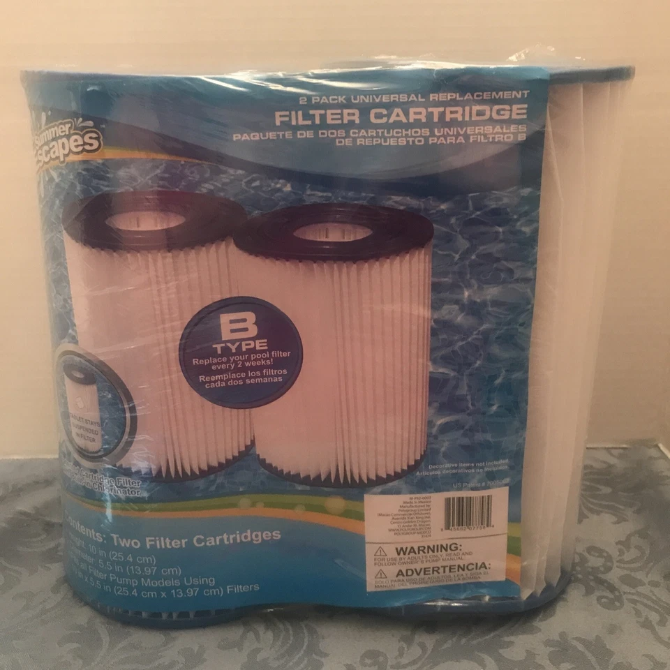 NEW SUMMER ESCAPES POOL 2 PACK UNIVERSAL REPLACEMENT FILTER CARTRIDGE TYPE B - Image 1 of 4