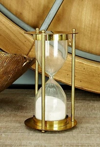 Temporizador de arena vintage de latón y vidrio náutico marítimo 3" x 3" x 6", dorado - Imagen 1 de 5