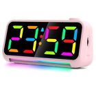 Digital Alarm Clock with LED Large Display USB Charger Port RGB Night Pink