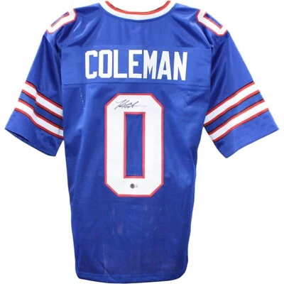 Camiseta deportiva azul Beckett 44977 estilo profesional autografiada/firmada por Keon Coleman Foto 1 de 4