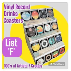 DRINKS COASTERS Vinyl Record Upcycled SINGLES Records All Artists List F - Picture 1 of 221