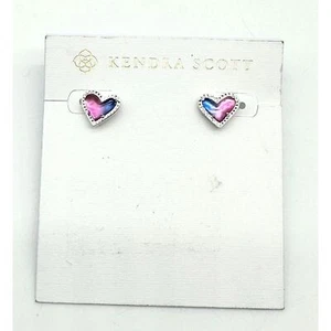 Kendra Scott Earrings Womens Ari Heart Watercolor Illusion Silver Stud Post - Picture 1 of 5