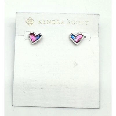 Kendra Scott Earrings Womens Ari Heart Watercolor Illusion Silver Stud Post - Image 1 of 4