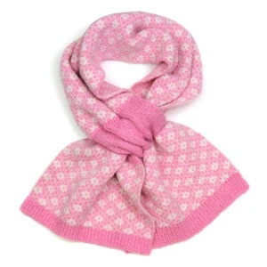 Pink & White Scandi Flower Pull-Through Scarf – Retro Floral Knit, Recycled Blen - Picture 1 of 24