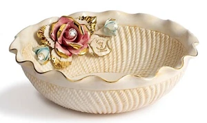 Piatto Decorativo Porcellana Capodimonte Vassoio Svuotatasche Rotondo Smerlato - Imagen 1 de 10