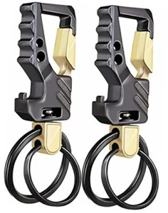 2 Pack KeyChain EDC Key Ring Key Chain Bottle Opener Auto Car Key Black Gold - Picture 1 of 7