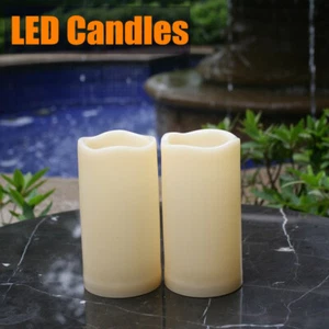 2 Pack Outdoor Indoor Flameless LED Battery Operated Pillar Candles with Timer - Picture 1 of 11