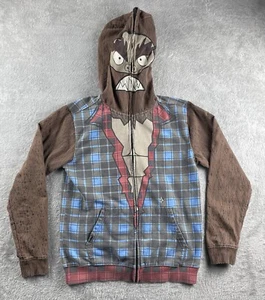 RARE Volcom Hooded Full Zip Hoodie Youth Boys XL Sasquatch Mask Plaid AOP - Picture 1 of 9