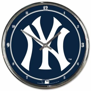 NEW YORK YANKEES LOGO 12" CHROME ROUND WALL CLOCK NEW WINCRAFT ⚾ - Picture 1 of 1