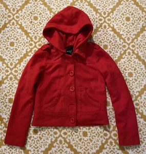 Active Basic Jugend Mädchen M Kapuze Vlies geknöpft roter Pullover (fehlende Knöpfe) - Bild 1 von 6