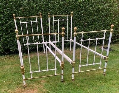 Pair Of 2'6  Wide Single Antique Brass And Iron Beds • 1036.53£