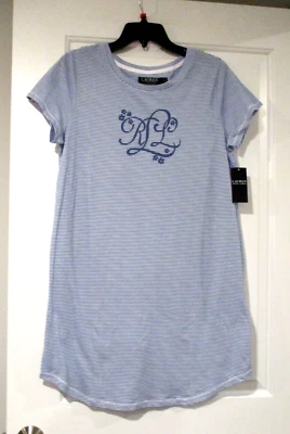 Lauren by Ralph Lauren womens nightshirt gown size Medium blue striped - Image 1 of 4