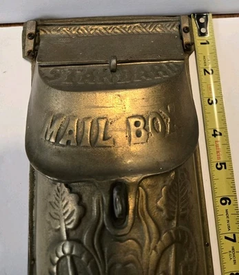 ANTIQUE SOLID BRASS STANDARD 12" MAIL BOX WALL MOUNT ORNATE VICTORIAN PREP HOLE - Image 1 of 4