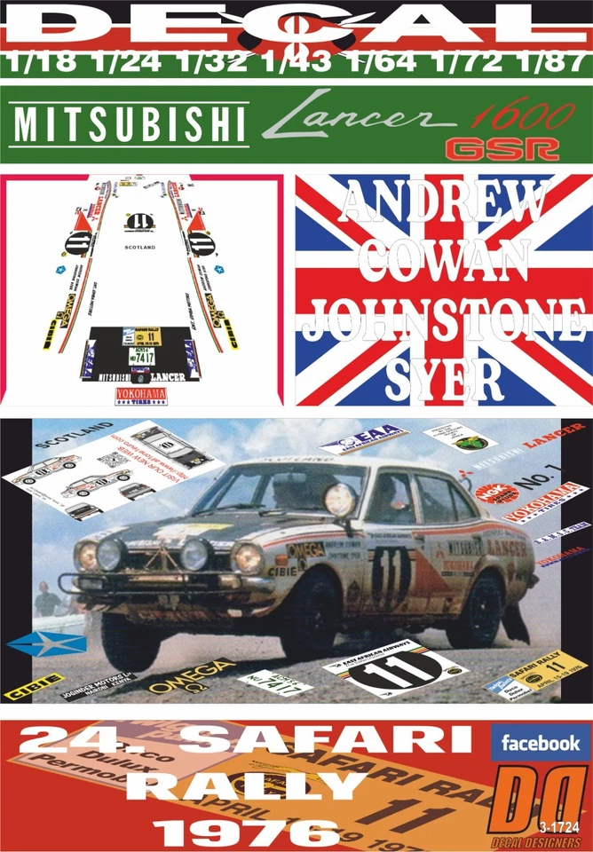 DECAL MITSUBISHI COLT LANCER A.COWAN SAFARI R. 1976 3rd (08) - Image 1 of 1