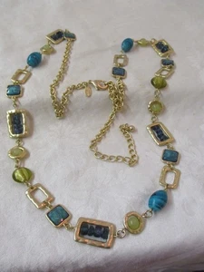 Vintage Chico's Halskette goldfarben blau grün Glas & Acrylperlen - Bild 1 von 5