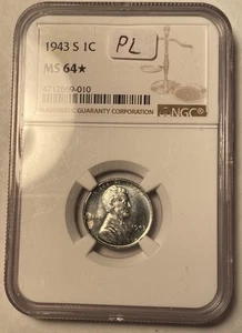 1943-S Lincoln Wheat Steel Cent NGC MS64* Star Prooflike - Picture 1 of 5