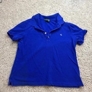 VTG Ralph Lauren Shirt Womens/Girls Large Blue Collared White Logo - Picture 1 of 15