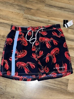 NUEVO CON ETIQUETAS Hombre Tommy Hilfiger Azul Rojo Langosta Bañador Corto L/G Grande Foto 1 de 4