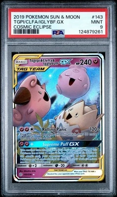 2019 Pokemon Sun & Moon Togepi Cleffa Igglybuff GX Cosmic Eclipse #143 PSA 9  - Image 1 of 2