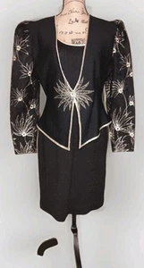 Vintage Sally Musto's Accents schwarz mit Goldakzent Strickkleid & Jacke - Large - Bild 1 von 7