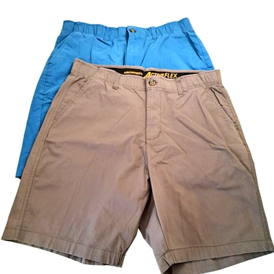 Lote de 2 shorts masculinos Architect ActiveFlex 34 bolsos azuis marrons elásticos casuais - Imagem 1 de 4