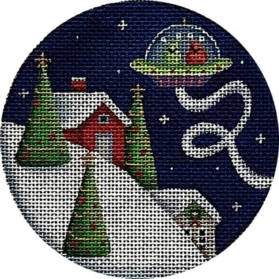 Needlepoint Handpainted Rebecca Wood Alien Christmas 4" - Image 1 of 4