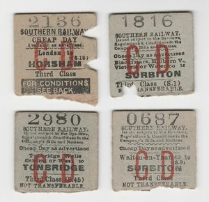 4x Railway Tickets SR 3rd Class Cheap Day Return Edmondson TX018 Southern - Picture 1 of 1