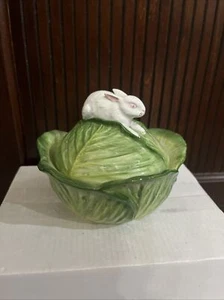 Rare Tiffany & Co. Green Cabbage with White Bunny Ceramic Candy Bowl with Lid - Picture 1 of 5