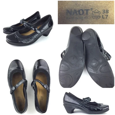 NOAT Mujer Talla US7 / EU38 Negro Charol Cuña Baja Bloque Tacón Mary Janes Foto 1 de 4