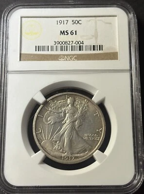 1917 Walking Liberty Half  Dollar, NGC MS 61, Nice Golden Toning - Image 1 of 4
