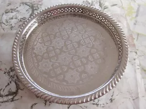 Medium Moroccan Handmade Serving Brass Tea Tray 12" (30 cm) round, Nickel Plated - Picture 1 of 12