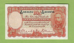#D490.  1936  RIDDLE / SHEEHAN 10 SHILLING  PAPER BANKNOTE  #D62 804636 - Bild 1 von 2