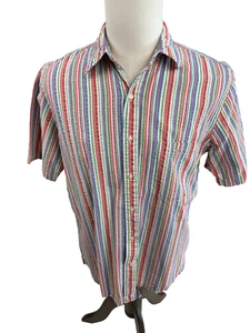 Lands' End Cotton Multicolor Seersucker Mens Short Sleeve VINTAGE Shirt Medium - Picture 1 of 5