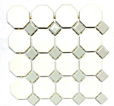 Azulejo de mosaico de piso y pared mate gris blanco porcelana retro octágono 2", 10 x 10 Foto 1 de 4