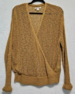 Billabong Sweet Bliss Loose Knit Wrap Sweater Sz M Boho Beachy Yellow Gold EUC - Picture 1 of 9