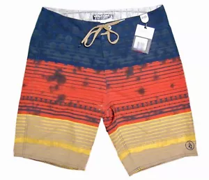 New Volcom Lido Stripe 4 Ways Stretch MID LENGTH Mens Trunk Short Size 32 - Picture 1 of 4