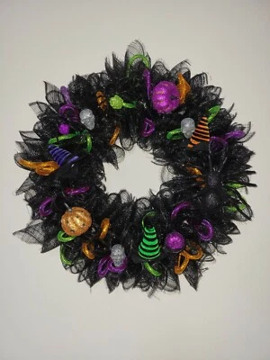 Halloween Deco Malla Puerta Delantera Guirnalda Decoración Pared 18" Púrpura Verde Negro Ora Foto 1 de 3