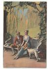 1919 Barchi Card D'epoca Lovers Bench Stone Garden Dog Greyhound
