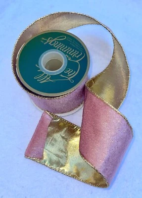 All The Trimmings Dbl. Sided Gold & Mauve/Pink Wire Edge Ribbon ~ 2.5" x 4 Yards - Image 1 of 4