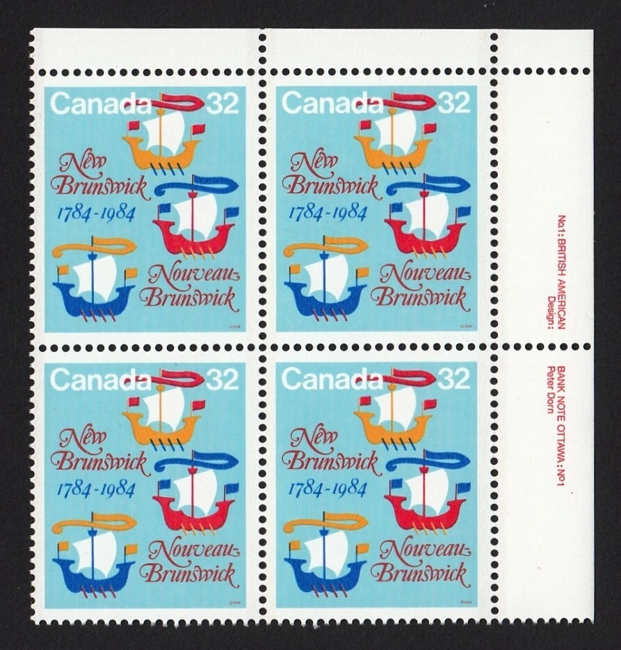VELEROS = Canadá 1984 #1014 MNH UR BLOQUE de 4 Foto 1 de 1